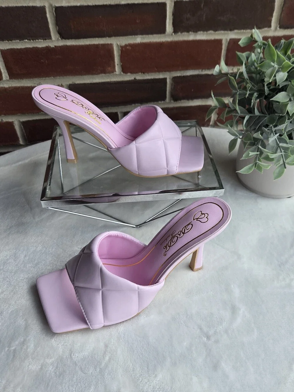 Pink Quilted Mule Heels Size 6.5 💗